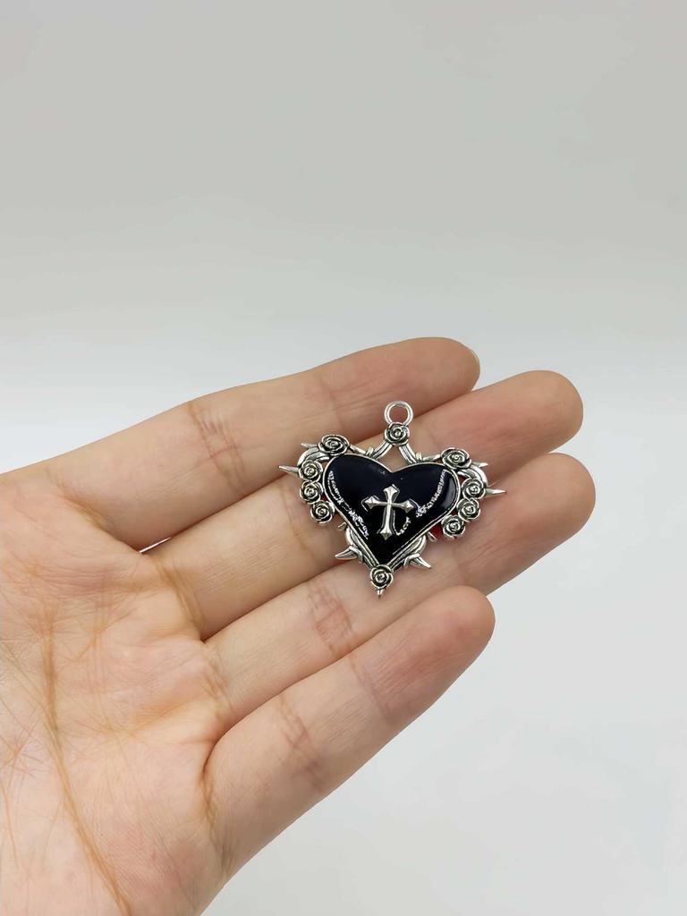 Gothic Heart and Thorns Cross Pendant for DIY Halloween Jewelry