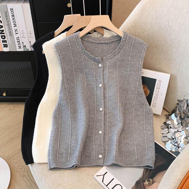 Vest for Women Cotton Autumn Sleeveless Tops Knitted Sweater Solid Color Lace Casual Vest Coat