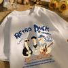 Retro Duck With Free Time Print Short Sleeve Unisex Cotton Fashion O-Neck Top Retro Basics Clothing Unisex Summer Loose Tee