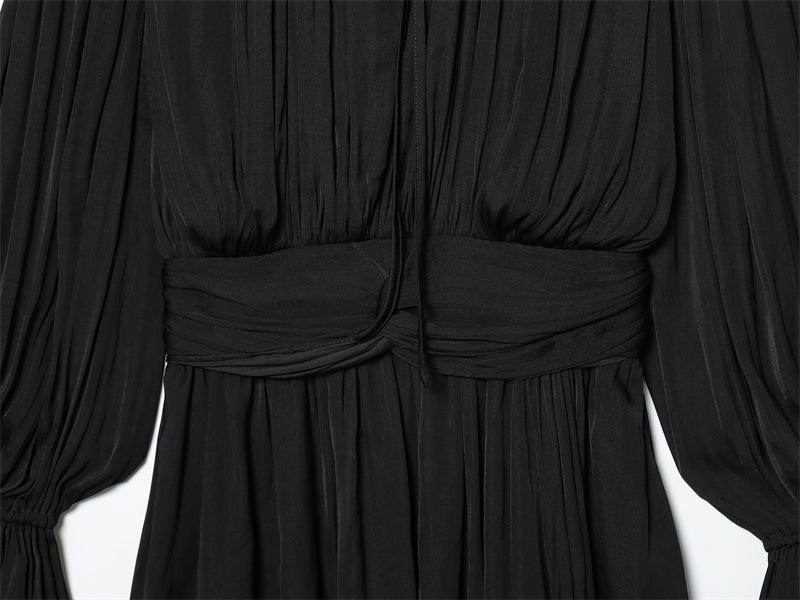 European American Style Autumn 2025 Lace-up Waist Long-Sleeved Dress