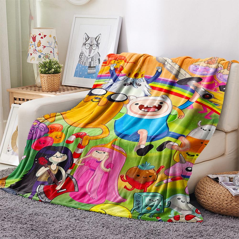 1PC Adventure Time Print Flannel Blanket, High Quality All Seasons, Home Decor, Warmth and Comfort, Perfect for Christmas Gifts