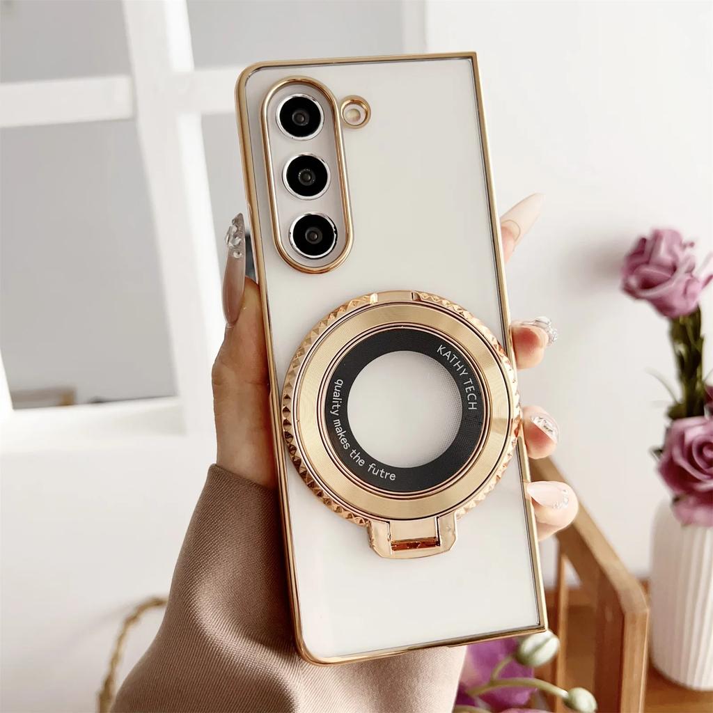 360° Magnetic Ring Holder Kickstand Plating Clear Phone Case for Samsung Galaxy Z Fold 5 4 3 Fold5 Fold4 Fold3 5G Cover