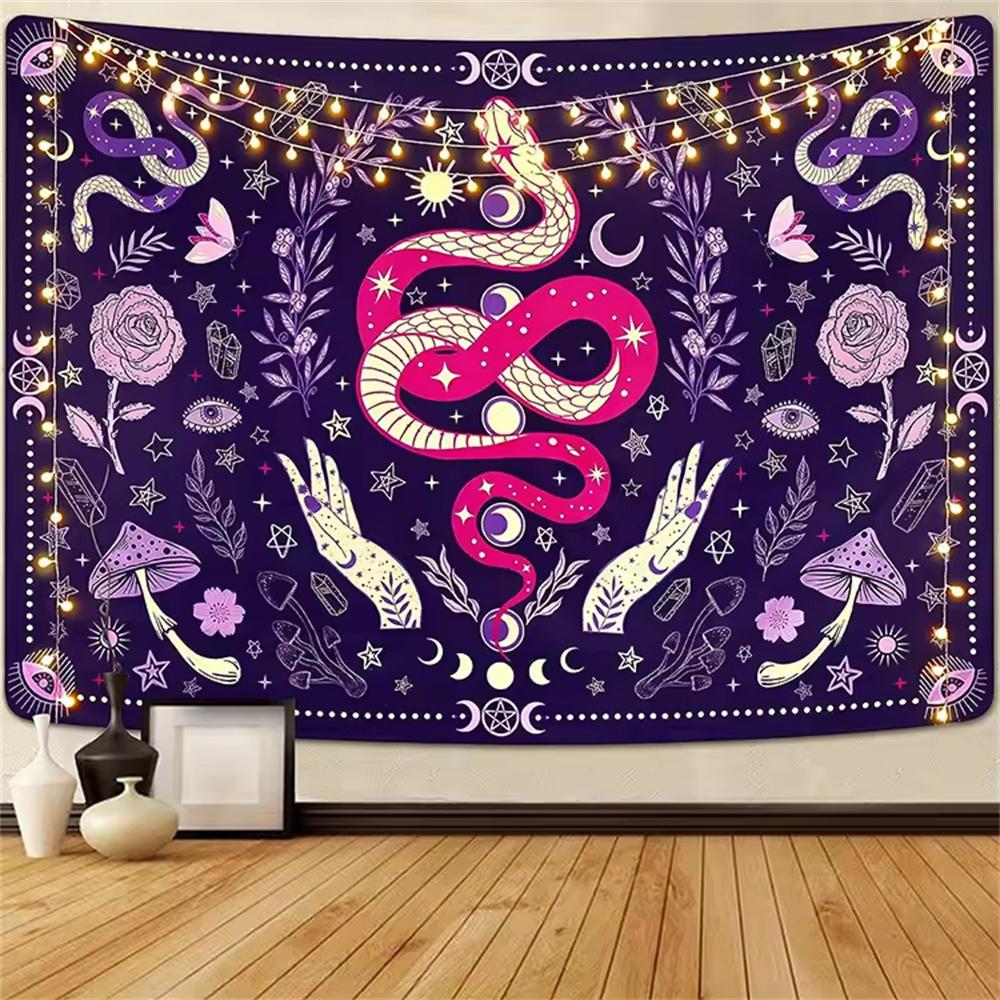 Psychedelic Bohemian Wall Tapestry For Living Room Moon Phase And Stars Snake Tapestries Tarot Altar Yoga Backdrop Clothes