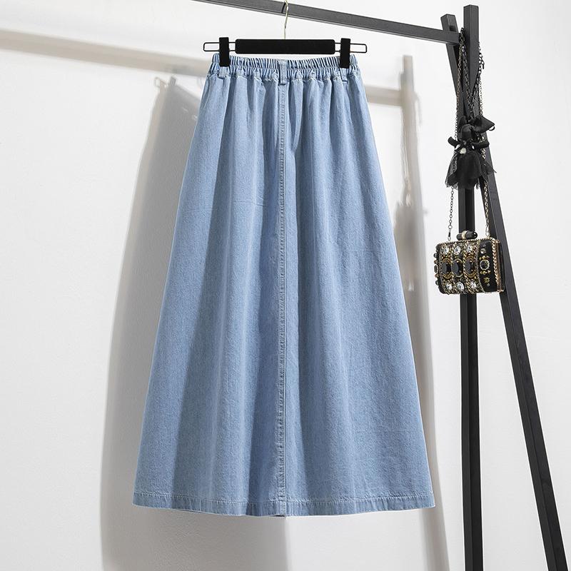 Plus Size Denim Skirt Women Summer Style High Waist A Line Pleated Long Jean Skirt Casual Women Maxi Skirt