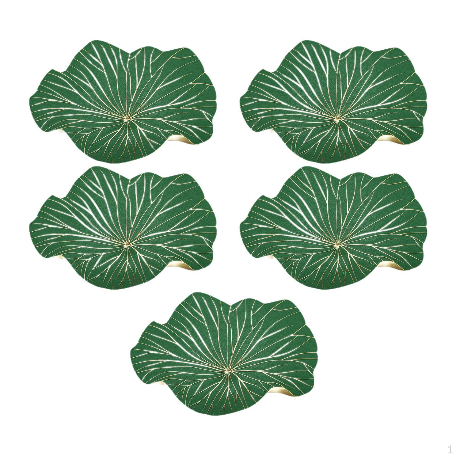 

5 Pieces Drink Coaster Set Flowers Table Mat PVC Easy to Care Creative Mug Placemat for зелений