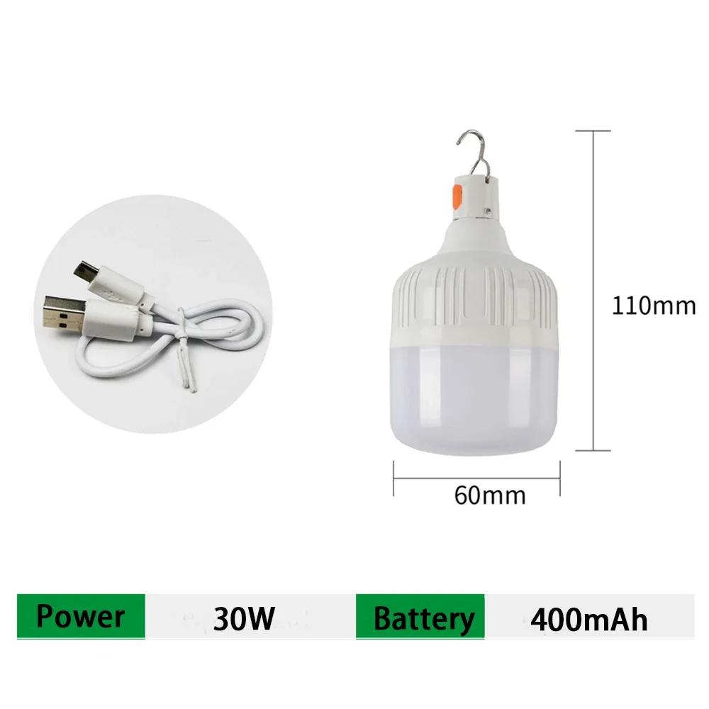 Outdoor USB Rechargeable LED Lamp Bulbs 30W/60W/100W Emergency Light Hook Up Camping Fishing Portable Lantern Night Lights