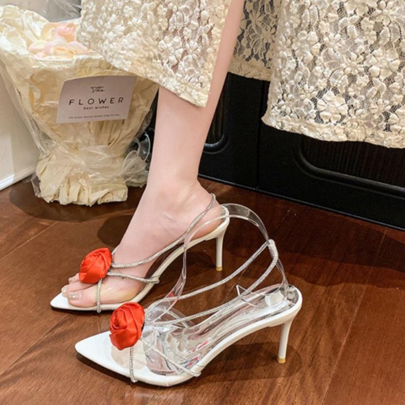 Fashion Designer Sandals for Women 2025 Summer New High Heeled Sandals Elegant Pointed Open Toe Sandal Fashion Flower Sandals for Women