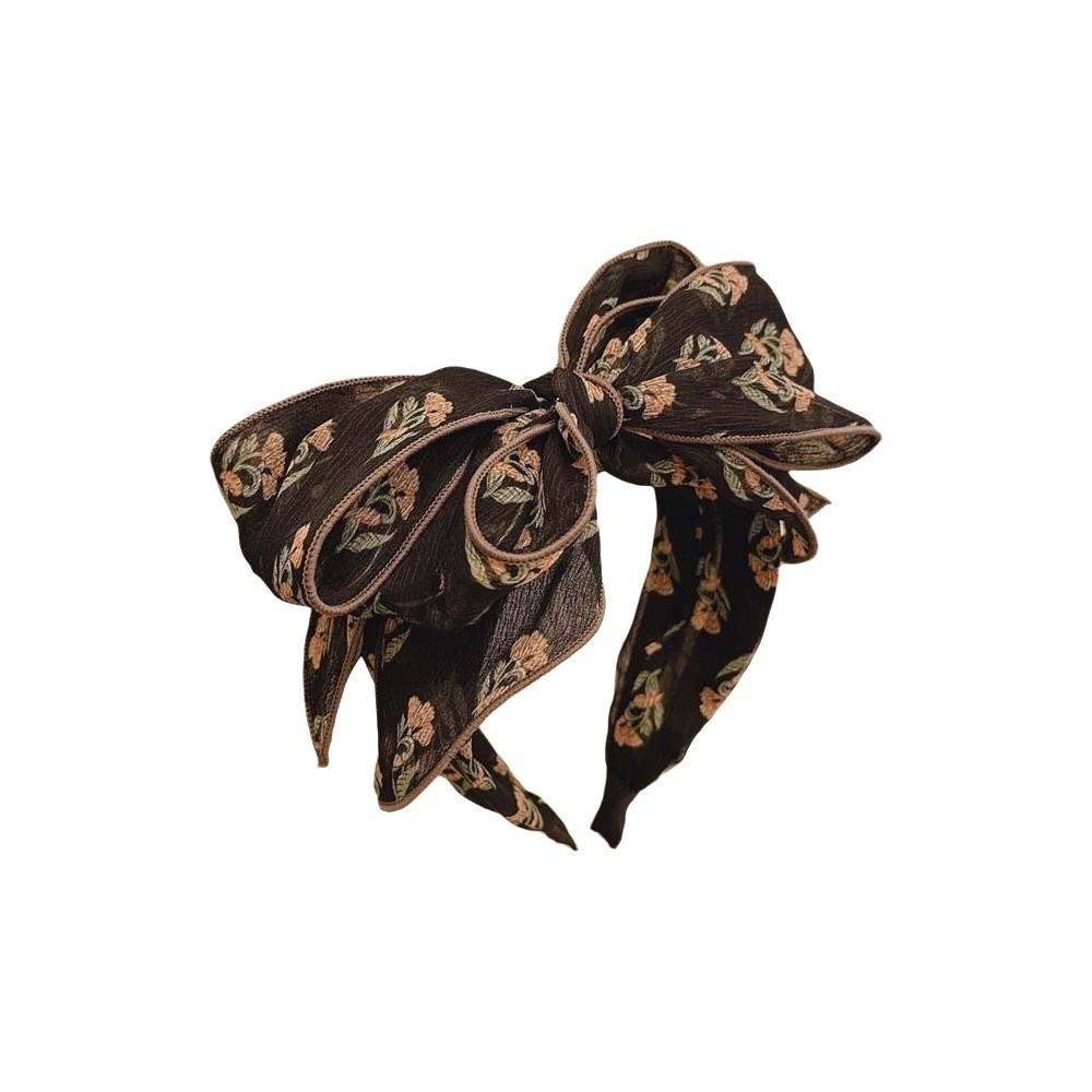 

ABS Bownot Wide Hair Hoop Creative Floral Printed Hairband Three-layer Bow Headband Daily Style 1