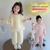 Meng Tang Tang Spring Children's Lace Two-Piece Set: Baby Girl Bowknot Hoodie & Cute Candy Colors