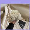 Handcrafted Pearl Bag For Girls With Chain And Letter Pattern In White For Daily Use