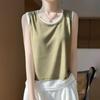 This Summer Double-layer Two-piece Knitted Sleeveless Vest Is A Versatile Low Round-neck Strappy Top