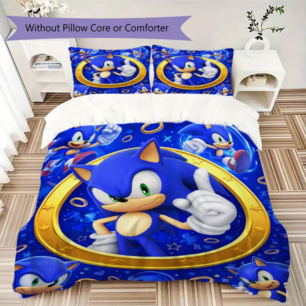 Sonic Cartoon Prints bedding, duvet cover and pillowcases, birthday gift (1 duvet cover + 2 pillowcases, pillow insert not included)JM014
