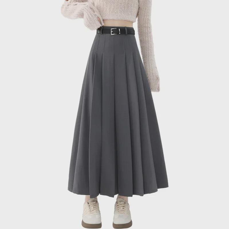 Women's Pleated Mid-Length Skirts - High Waist, Slimming, Elegant for Spring and Summer