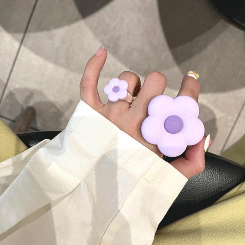 Flower Shape Cute Rings Couple Rings Friendships Finger Rings Jewelry Cartoon Rings Resin Material Gift for Children