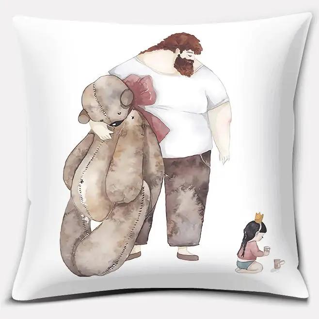 Watercolor Warm Family Series Pillow Gift Home Office Decoration  Bedroom Sofa Car Cushion Cover case
