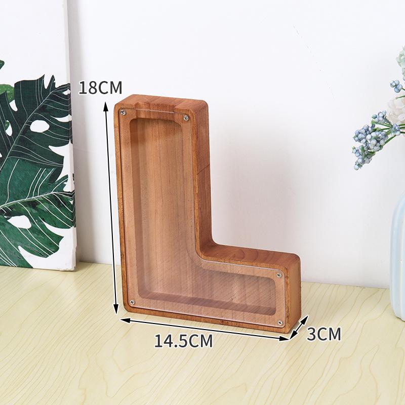 Alphabet Wooden & Acrylic Piggy Bank for Kids - Transparent Animal Design