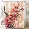 Pink Blossom Shower Curtain Watercolor Floral Print for Bathroom Decor, Modern Design Waterproof Fabric for Bathtub or Kitchen C