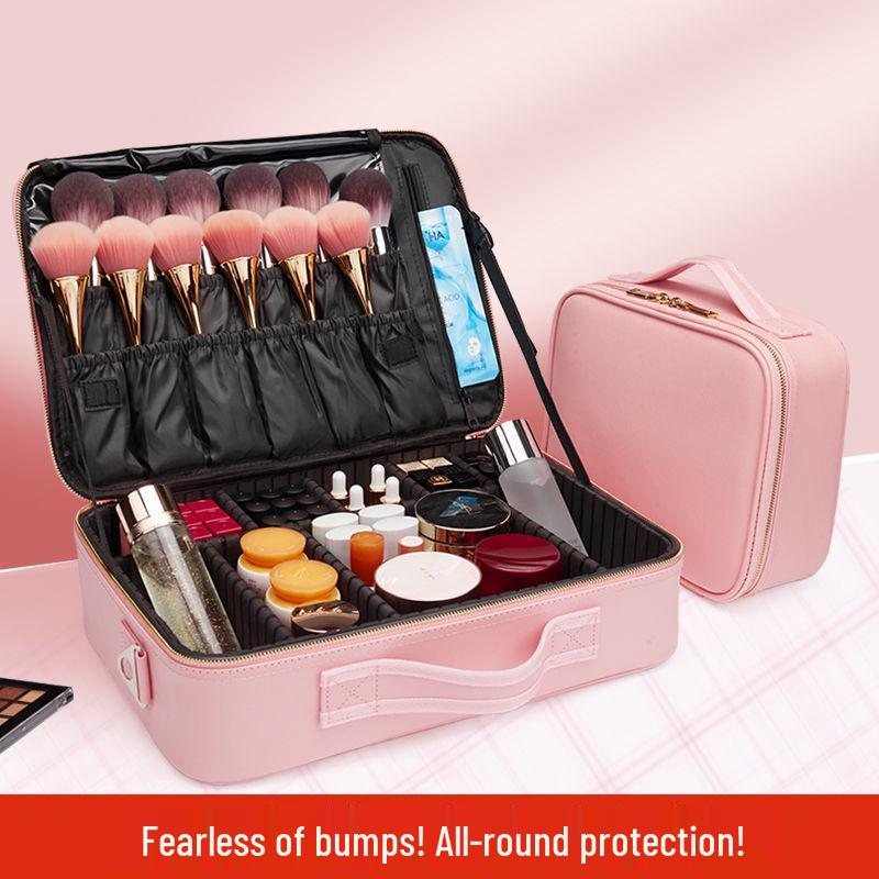 

Pink Heart Travel Makeup Bag: Stylish Handheld Cosmetic Pouch for Women Small Pink Leather