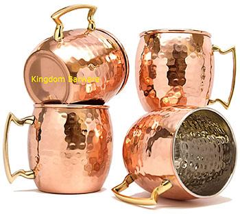 4PCS Copper Plated Barrel Hammered Moscow Mule Mug Coffee Cup Beer Cup Set of 4 360-550ml
