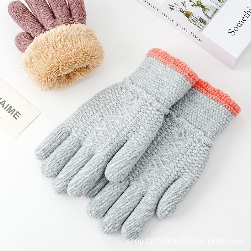 

Теплые вязаные шерстяные перчатки для женщин, с начесом и утолщенными пальцами, простые для велоспорта, для велоспорта, для студентов, защищающие от холода One Size светло-серый