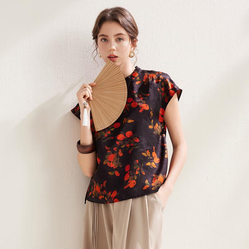 Women's Chinese Style Mulberry Silk Blend Sleeveless Jacquard Top