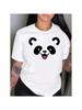 Casual Cute Cartoon Panda Print T-Shirt Polyester Crew Neck Short Sleeve Knit Fabric Slight Stretch Animal Pattern Regular