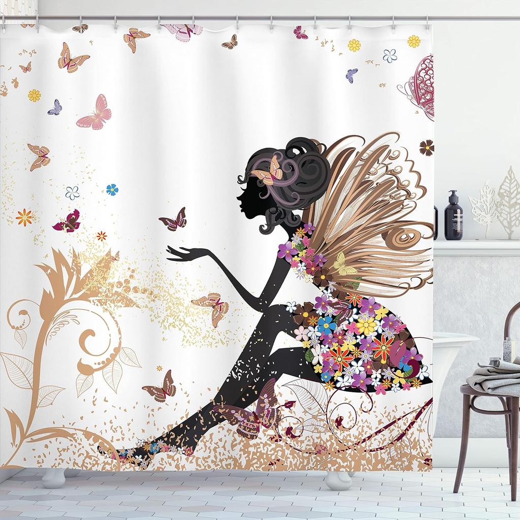 Antlers Shower Curtain Moose In Winter Forest Wildlife Reindeer Christmas Theme Watercolor Painting Style, Cloth Fabric Bathroom