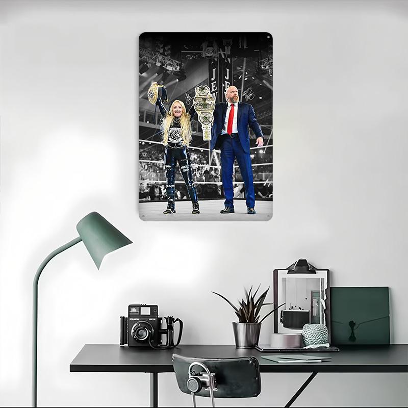 Paul Triple H Levesque a Liv Morgan Plechový plakát Vlastní nástěnné umění Vintage kovové cedule Retro plechová deska pro dekoraci kanceláře