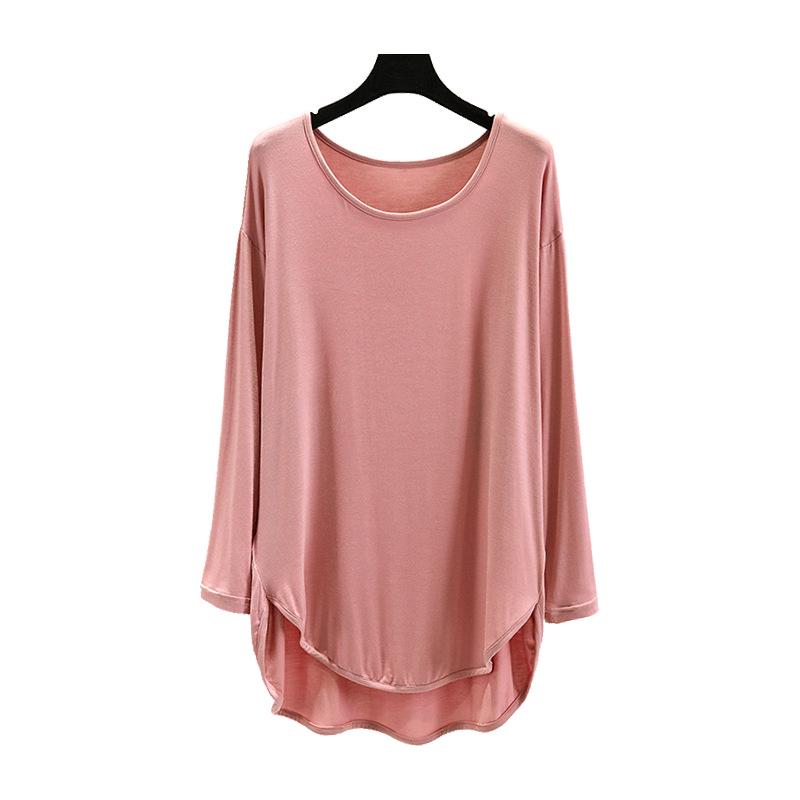 T-shirt da Donna in Modal Larga a Maniche Lunghe - Primavera/Estate Sottile Girocollo Taglie Forti Versatile Top alla Moda