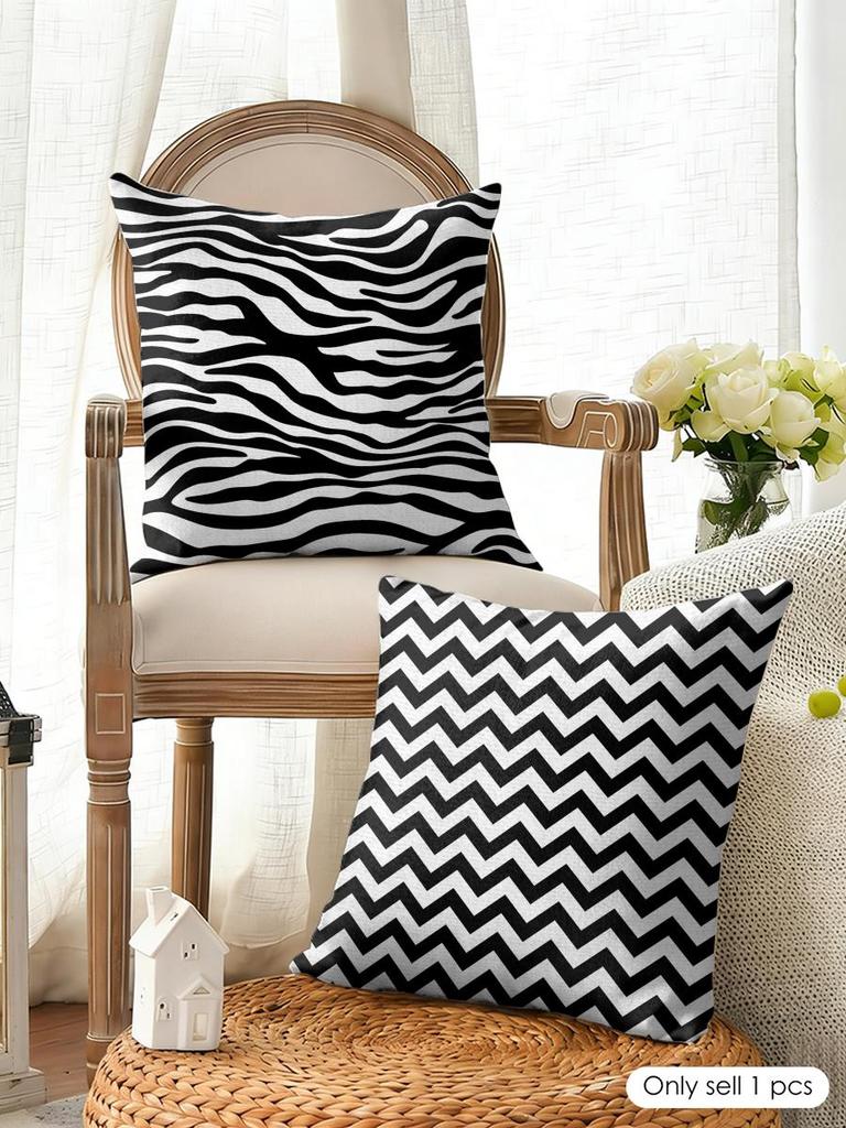Black White Simplicity Cushion Cover Natural Linen Organic Fabric Double-Sided Printing Breathable Perfect For Home Decor