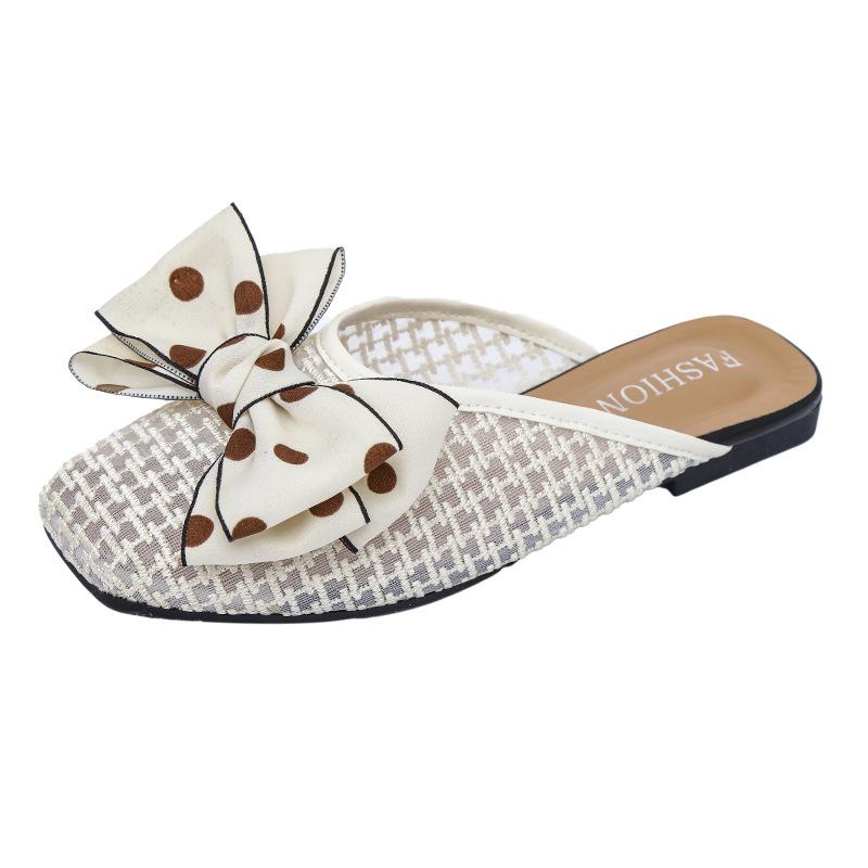 Round head small fragrant style with skirt flat bottom bag head slippers women's summer wear 2024 new French high-end cool slippers