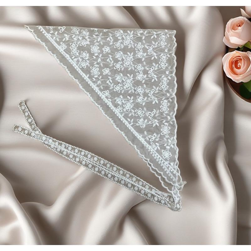 White Lace Bandana Belt Women's Spring and Summer French Retro High-end Triangle Scarf Headwear Tie Hair Headband
