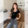 Academy style fake two-piece front shoulder short-sleeved T-shirt women's summer new slim-fitting and thin unique and beautiful small top