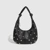 Borsa Nera a Mezza Luna Sottobraccio per Donna Borse di Lusso Borchiate e Ricamate Portafoglio Borsa a Tracolla Bicolore in Pelle PU