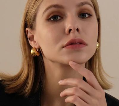 Yori Chunky Stainless Steel Golden Semi-circle Thick C Shape Hollow Chubby Earrings Waterproof Trendy Daily Jewelry Bijoux