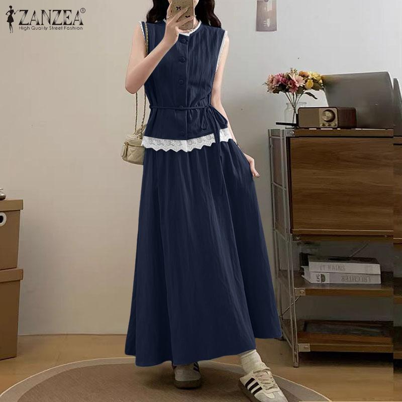 ZANZEA Women Summer Tank Tops and Long Skirts Casual Two Piece Suit Sets