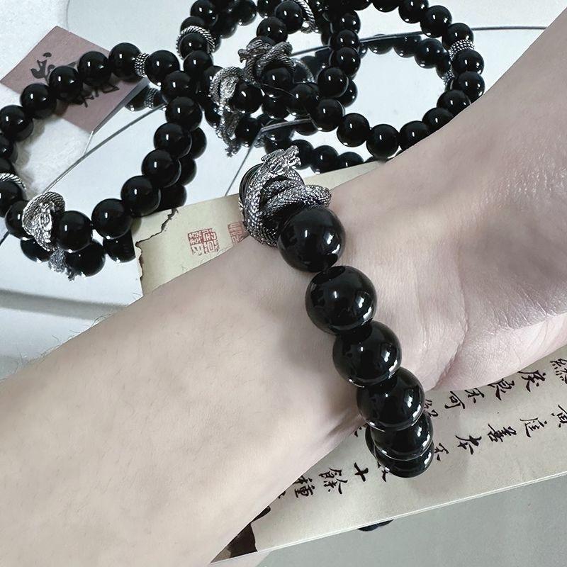 Year of the Dragon niche new models do not collide, personalized Panlong Chinese style lucky design bracelet, black bead bracelet, men's and women's