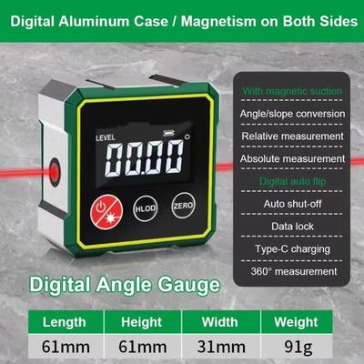 Multifunktionaler Laser-Neigungsmesser Magnetisches LCD-Display Digitaler Neigungsmesser Hohe Genauigkeit Wiederaufladbarer Digitaler Winkelmesser