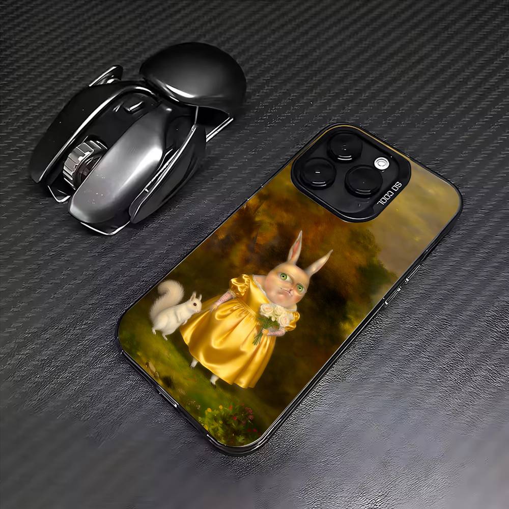 

Vintage Rabbit Aristocrat Phone Case For iPhone17,16,15,14,13,12,11 Plus,Pro Max Colored Silver Plated Inside Cover iPhone17air
