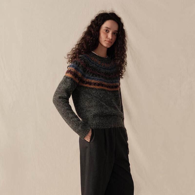 GREEN BELT Retro Fair Isle Crewneck Sweater