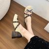 Bow Block Heel Single Shoes Fashion Round Toe Studded Slip Strap Low Top Shoes