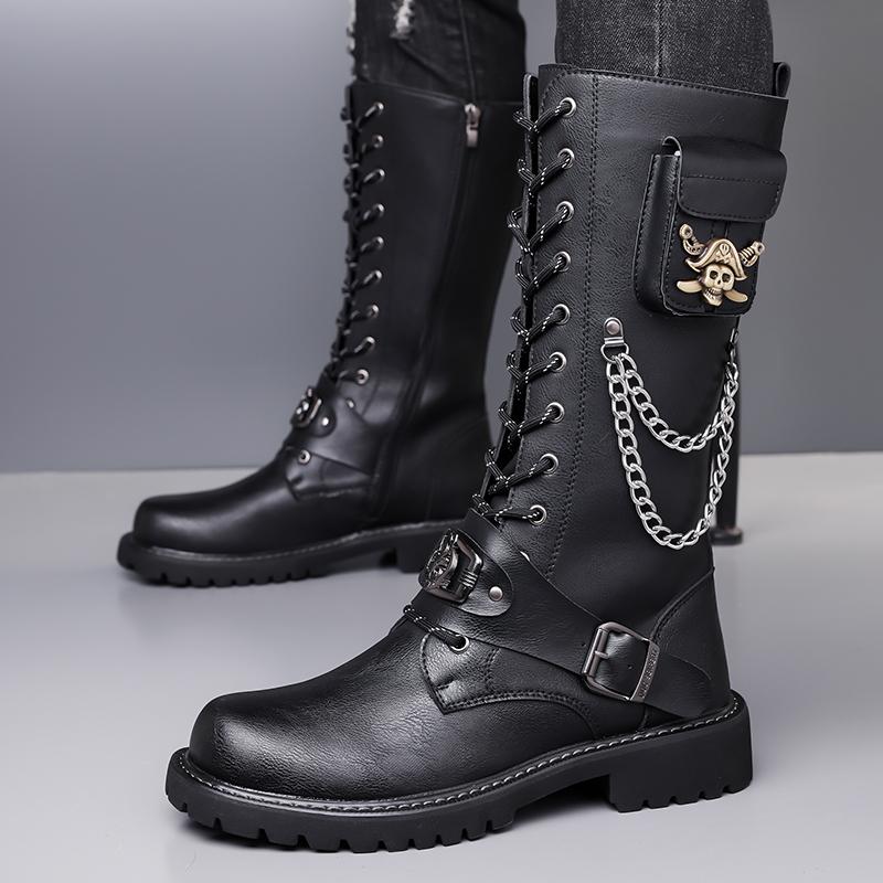Fashion Fashion Men's High Motorcycle Boots Gothic Punk Genuine Leather Boots Comfy Flat Designer Casual Leather Outdoor Tooling Boot