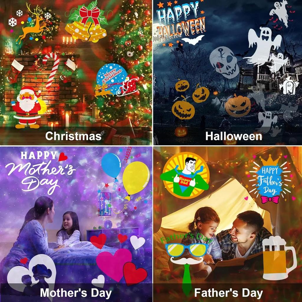 Halloween Christmas Outdoor Projector Lights, Waterproof Double Tubes 16 Slides with Remote, 3D Ocean Wave Lamp for Home Holiday