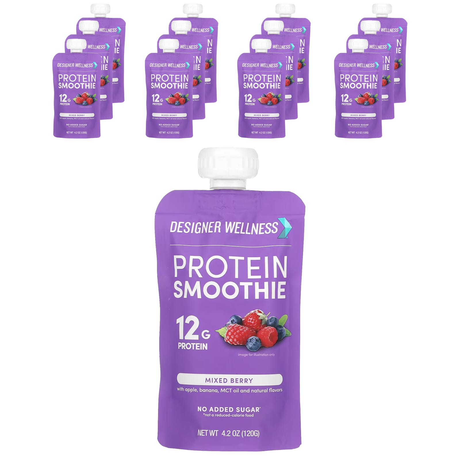 

Designer Wellness, Protein Smoothie, Mixed Berries, 12 Packs, 4.2 oz (120 g) Each