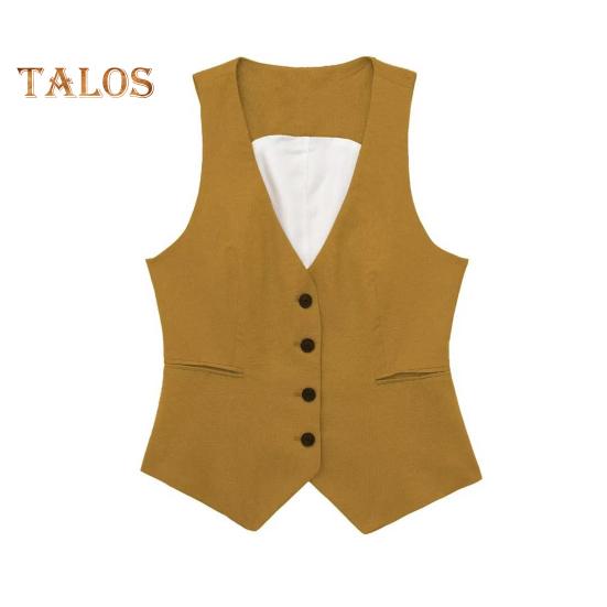 Women's Vest Top V Neck Single Breasted Sleeveless Coat Casual Waistcoat with Pockets Ladies Dressy Vest Jacket