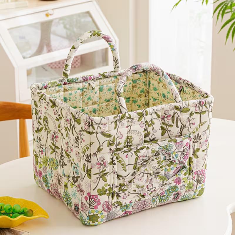

Floral Pattern Fabric Storage Boxes With Handles Foldable Organizer Clothing Underwear Home Bedroom Bathroom Desktop Travel Use