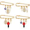 CHGCRAFT 4Pcs Evil Eye Safety Pin Gold Plated Brooch Pin with Cross Pendant Evil Eye Brooch for Backpack Clothing Badges