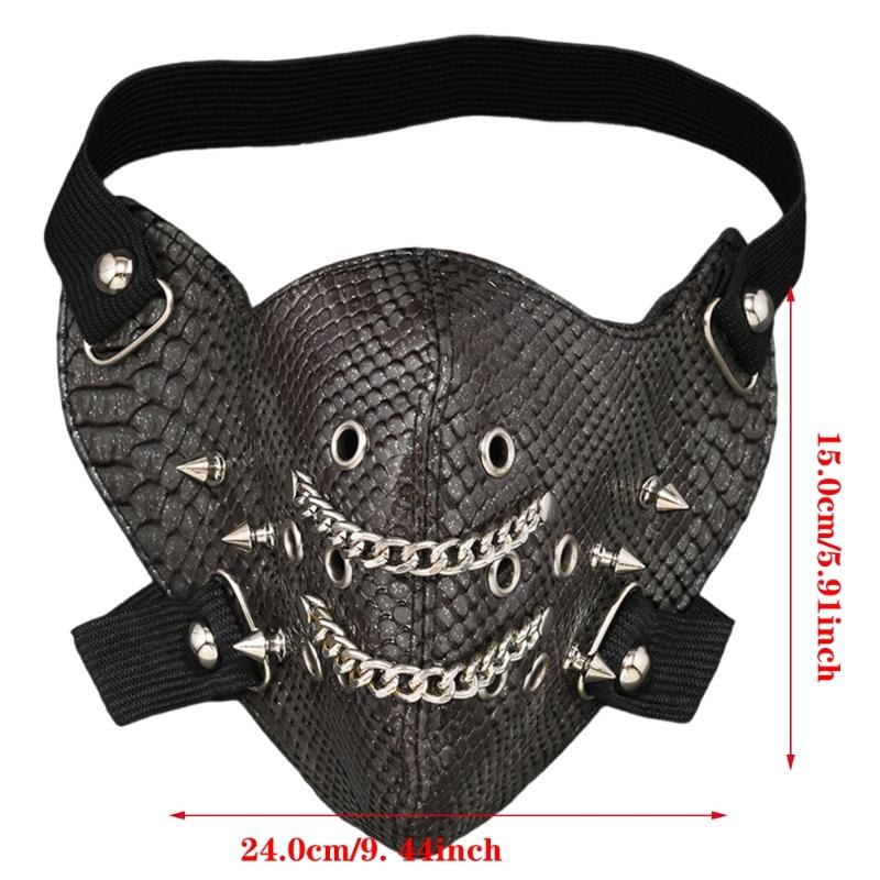 Maschera Sportiva Antipolvere Maschera in Pelle Borchiata, Maschera Punk Biker Motociclista Rock Mezza Faccia Costumi Cosplay di Halloween