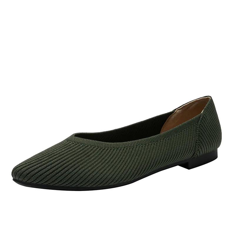 Women's Flat Shoes Spring and Autumn Fashion Knitted Breathable Non Slip Rubber Sole Pointed Women Comfortable Casual Boat Shoes