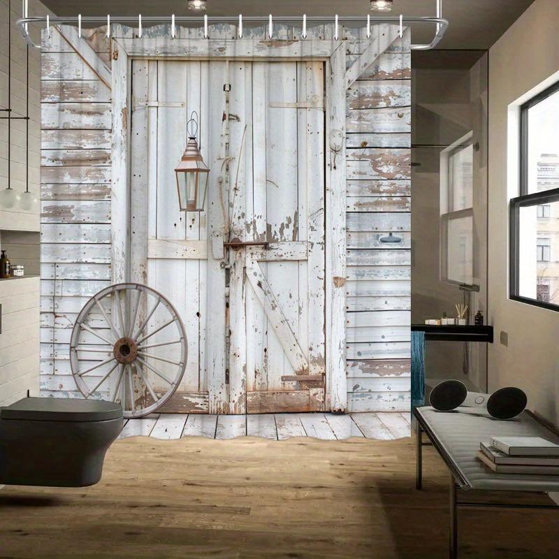 Rustic Wooden Door Shower Curtain - Western Theme, Vintage Barn Design, 70.8x70.8 Inches, Durable Polyester, Machine Washable